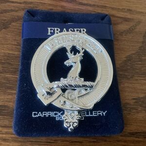 Clan Fraser Crest Silver tone Badge/Pin- Outlander